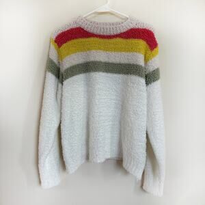 POL Rainbow Stripe Sweatern French Terry Long Sleeve Crew Neck MEDIUM Casual